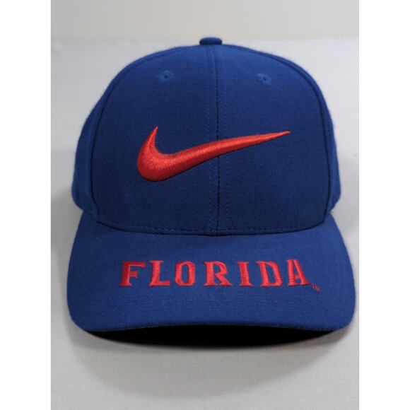 VTG Nike Florida Gators Blue Red Swoosh Wool Blend Fitted Hat Cap OSFA - Picture 1 of 8
